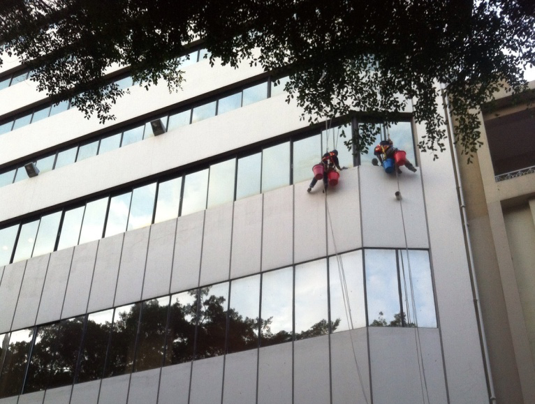 Limpieza de ventanales en las alturas